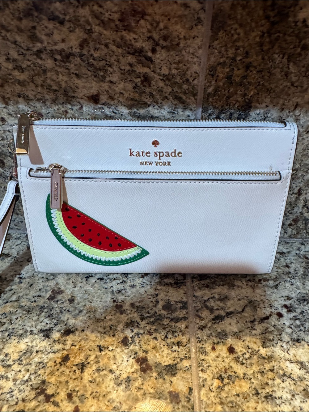 kate spade White Wristlet with Watermelon Slice Applique
